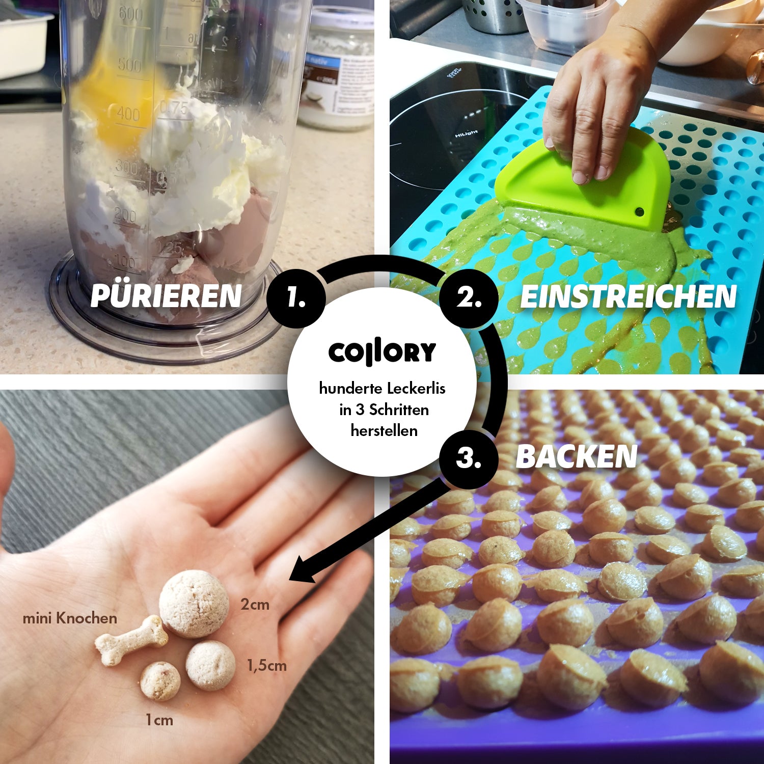 Collory Backmatten-Set für Hundeleckerlis in Halbkugelform inkl. Schaber